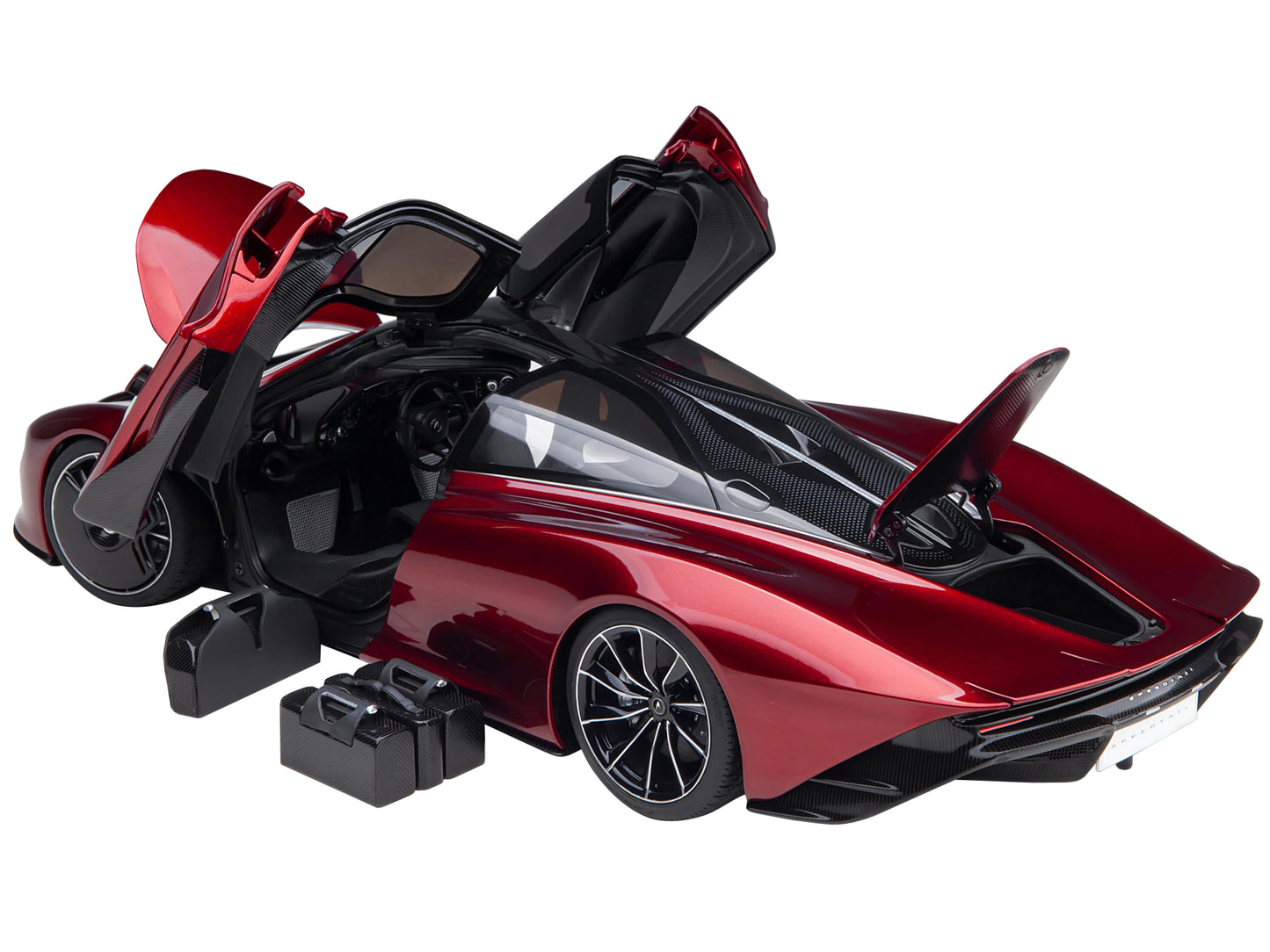 McLaren Speedtail Volcano Red Metallic w Black Top Suitcase Accessories 1/18 Mo
