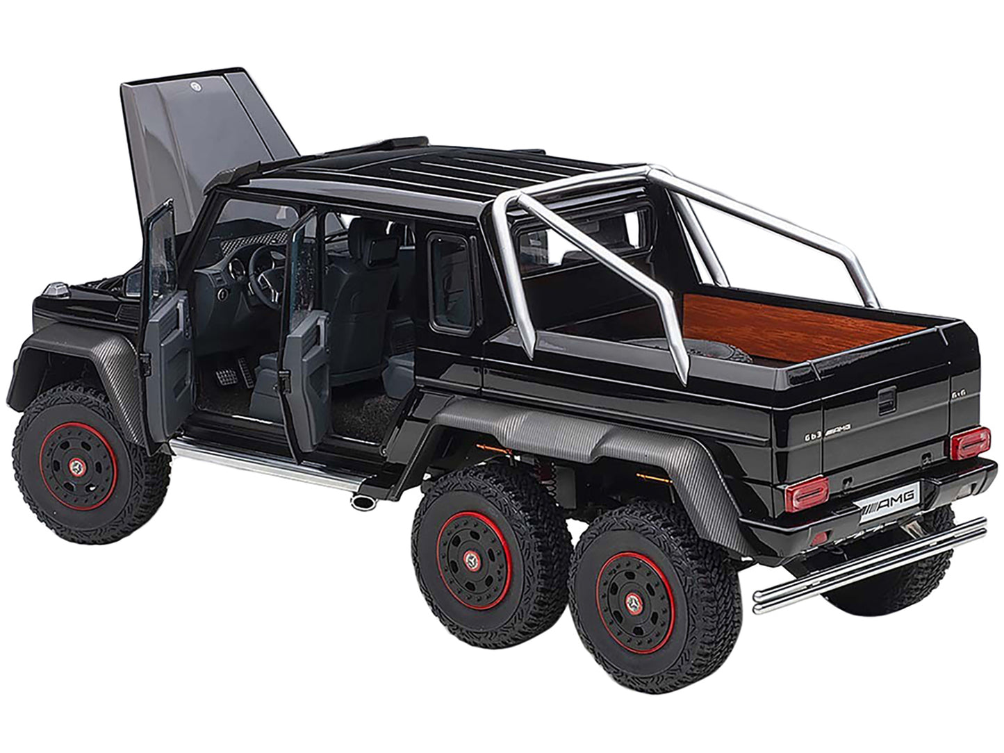 Mercedes Benz G63 AMG 6x6 Gloss Black w Carbon Accents 1/18 Model Car Autoart