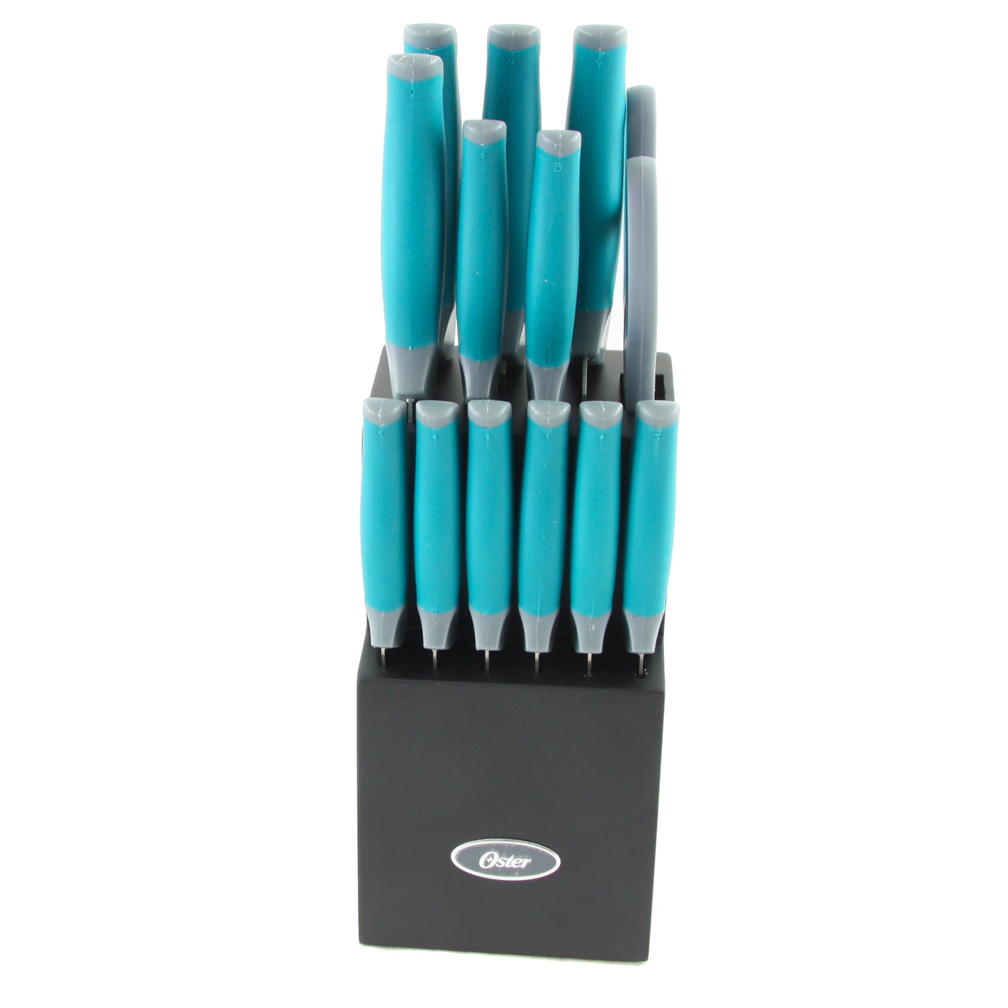Oster Lindbergh 14 Piece Stainless Steel Cutlery Set in Teal w Wooden Block