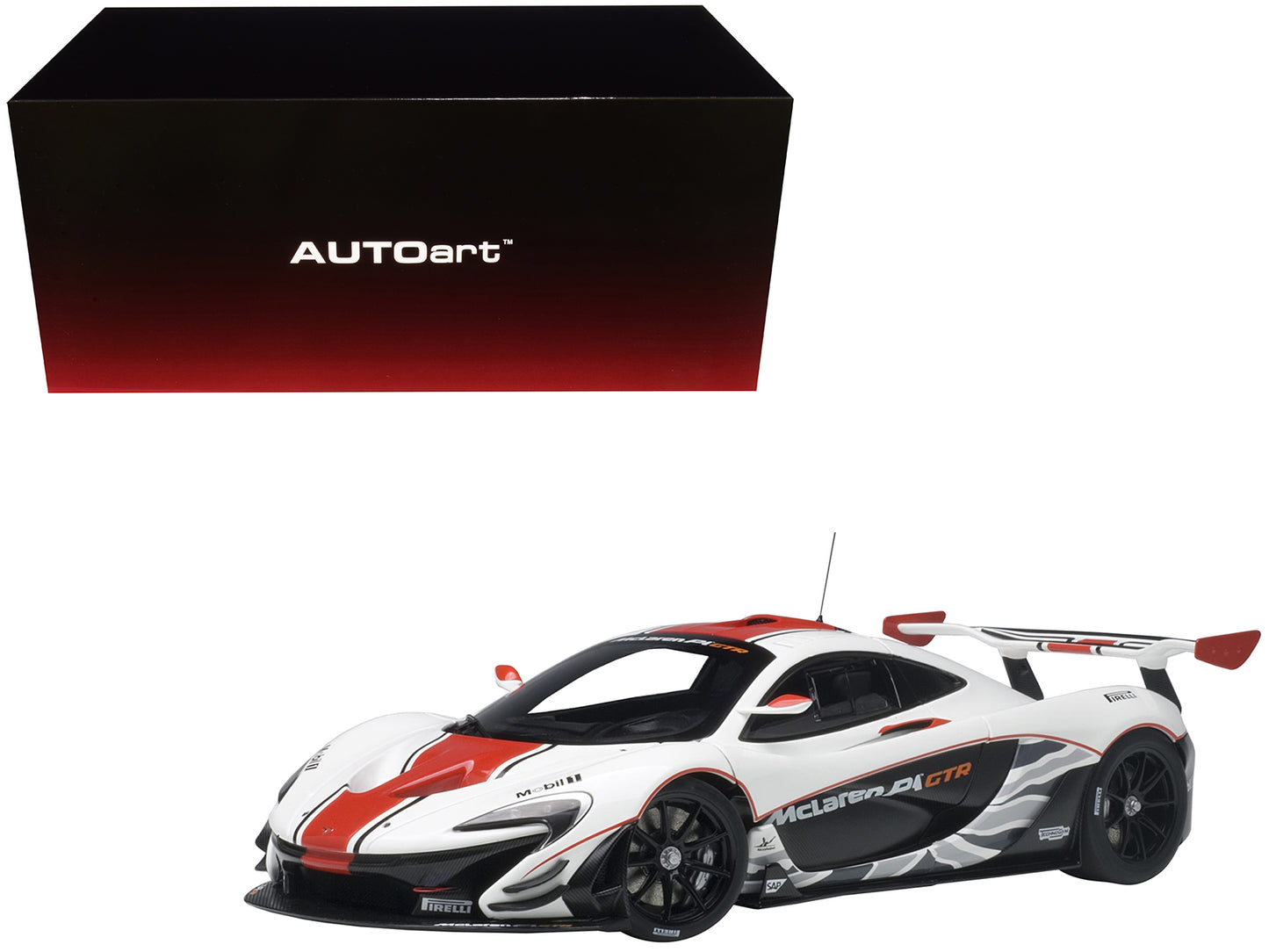 Mclaren P1 GTR Gloss White w Red Stripes 1/18 Model Car Autoart