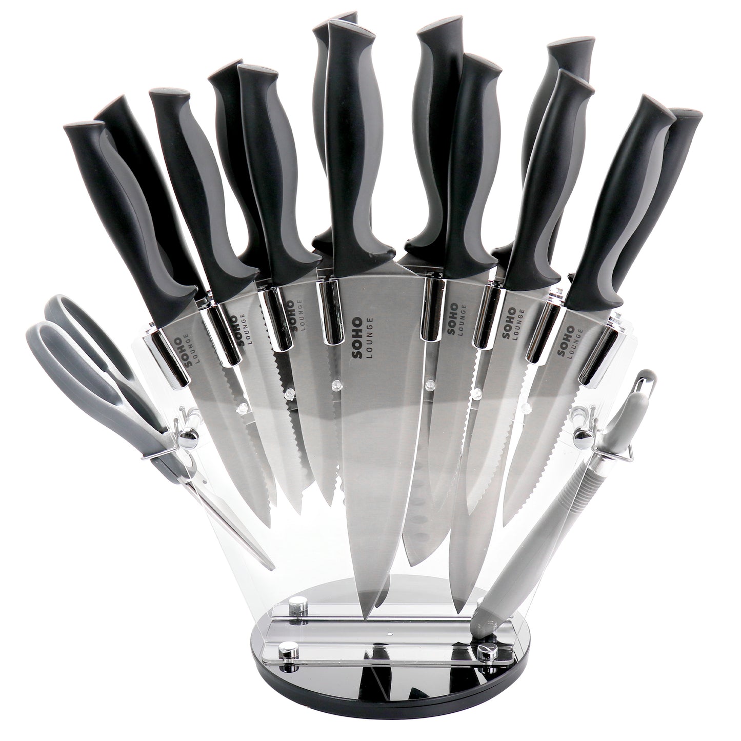 Gibson Soho Lounge 16 Piece Stainless Steel Cutlery Knife Set in Black w Acryli