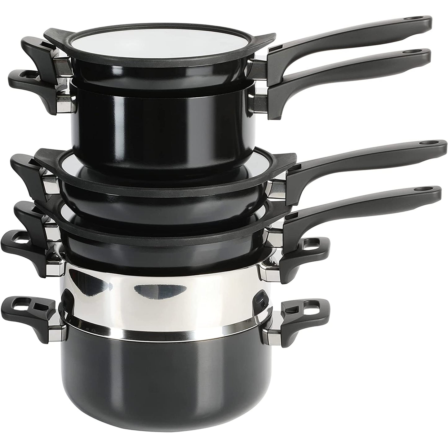 Kenmore Elite Grayson 9 pc Nonstick Aluminum Stackable Cookware Set in Black