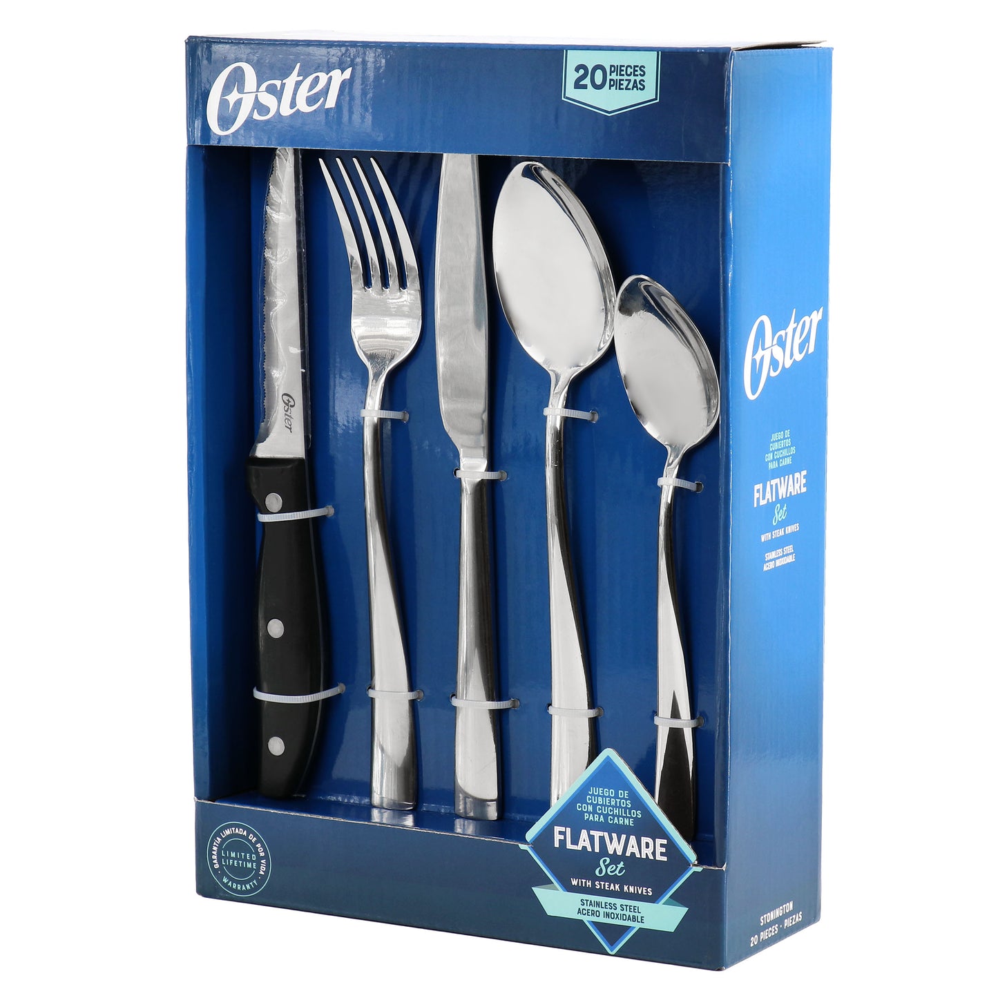 Oster Stonington 20 Piece Flatware Set w Steak Knives in Polished Stainless Stee
