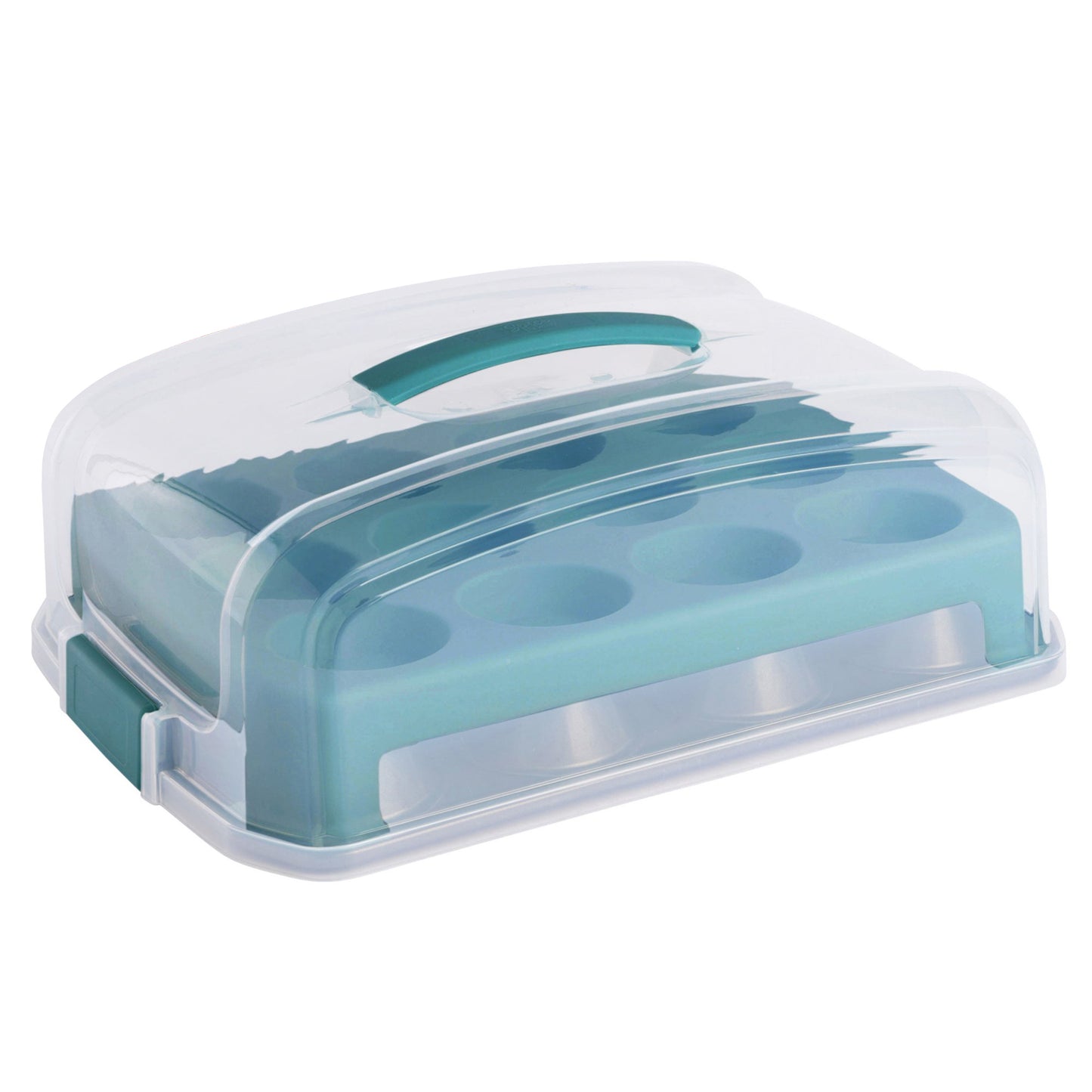 Spice By Tia Mowry 24 Cup Carbon Steel Muffin Pan w Carrier in Teal
