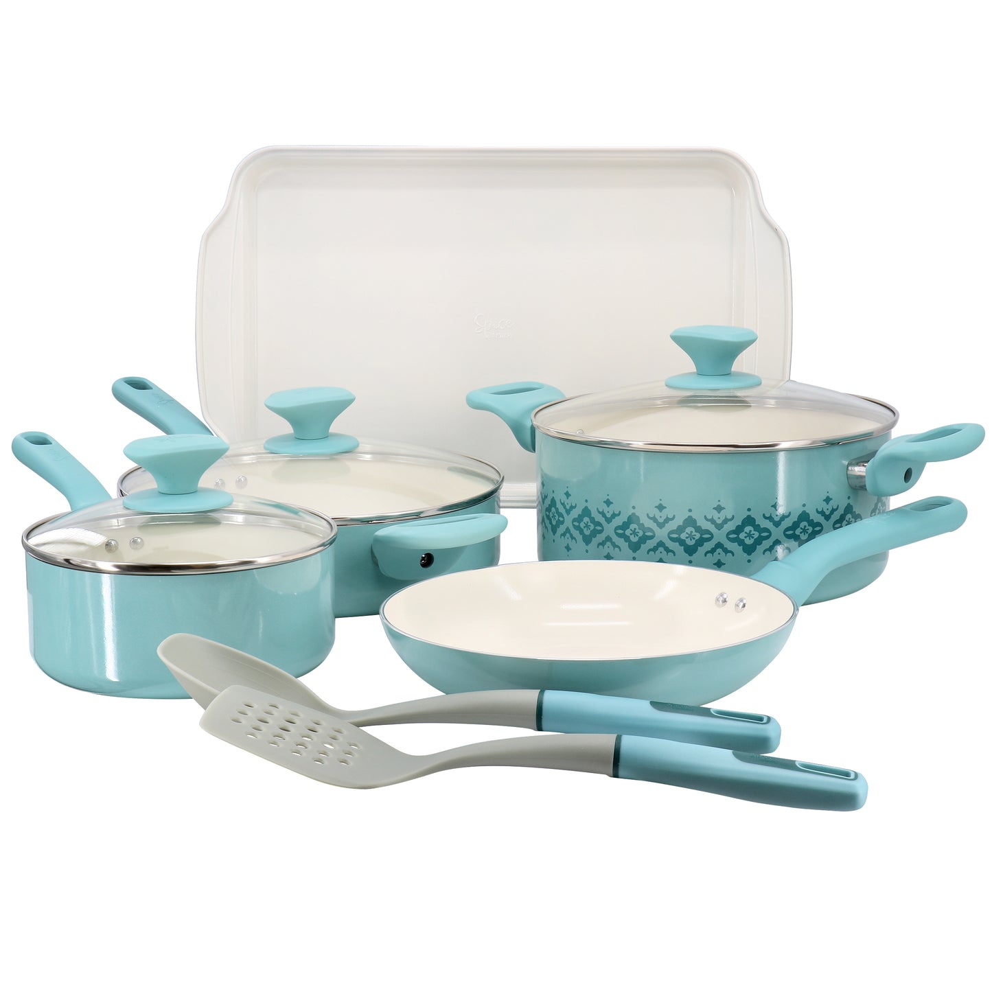Spice By Tia Mowry 10 Piece Ceramic Nonstick Aluminum Cookware Set in Mint