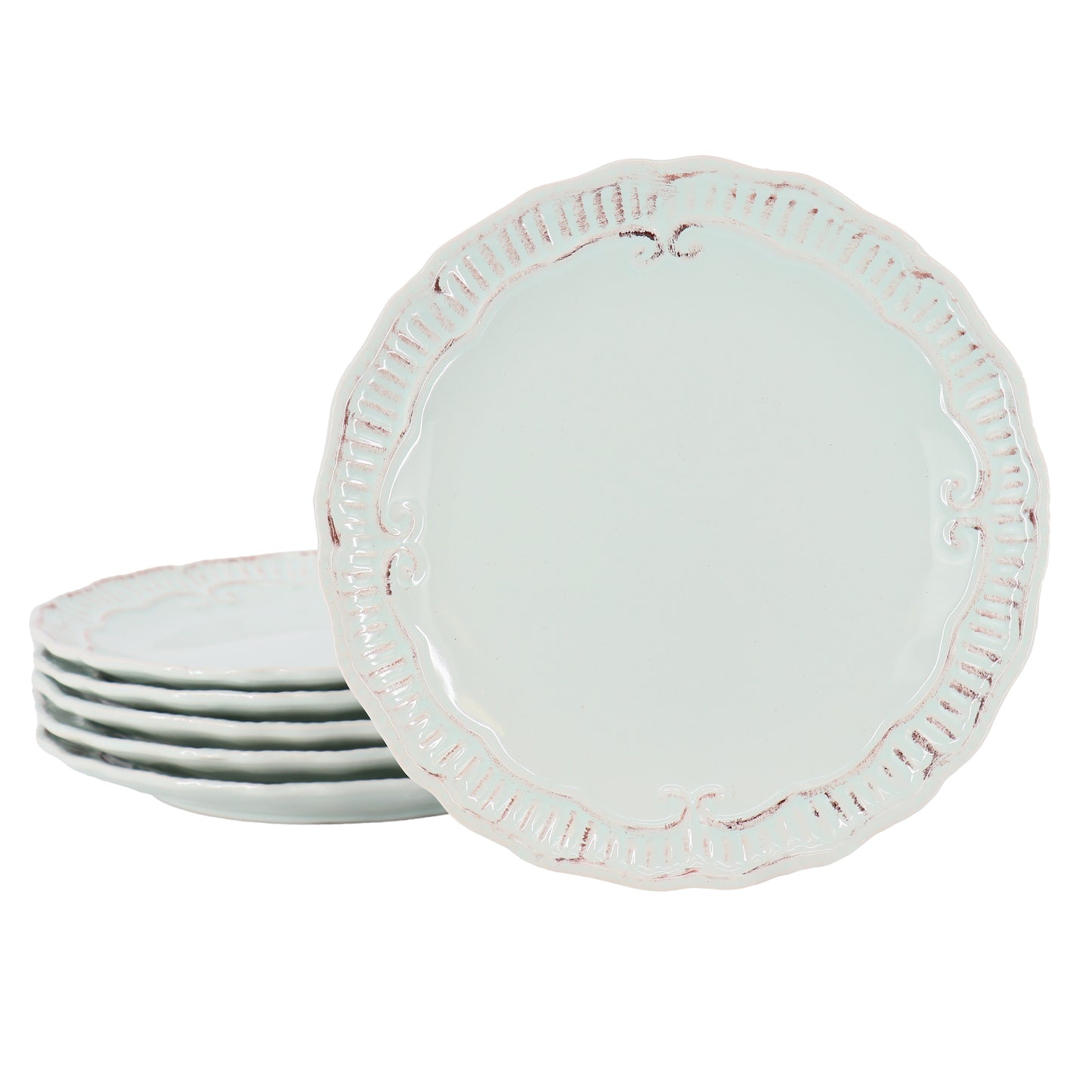 Modern Southern Home Capri 6 Piece 9" Stoneware Embossed Dessert Plate Set Egg B