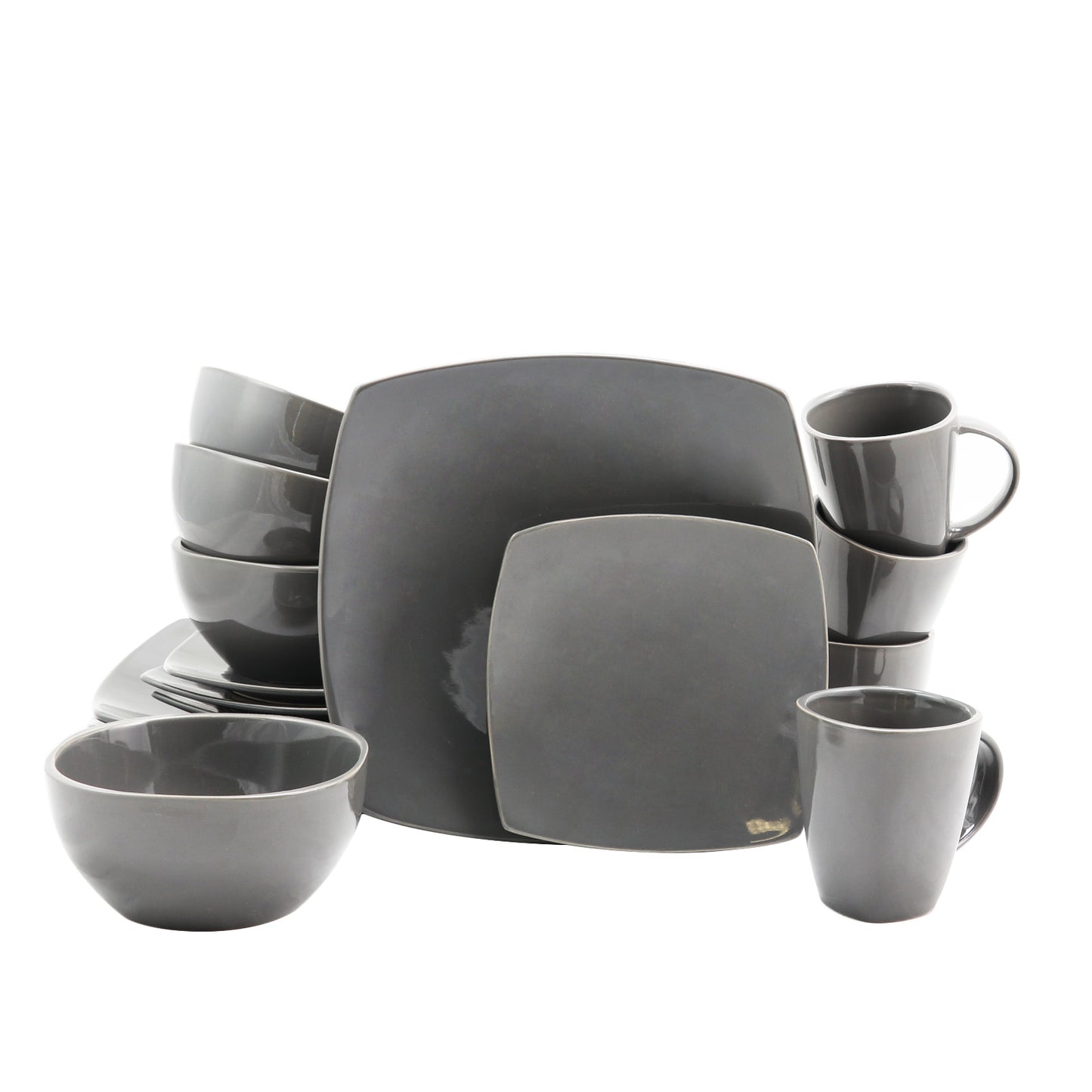 Gibson Home Soho Lounge Square Dinnerware Set in Gray Set of 16 Piece