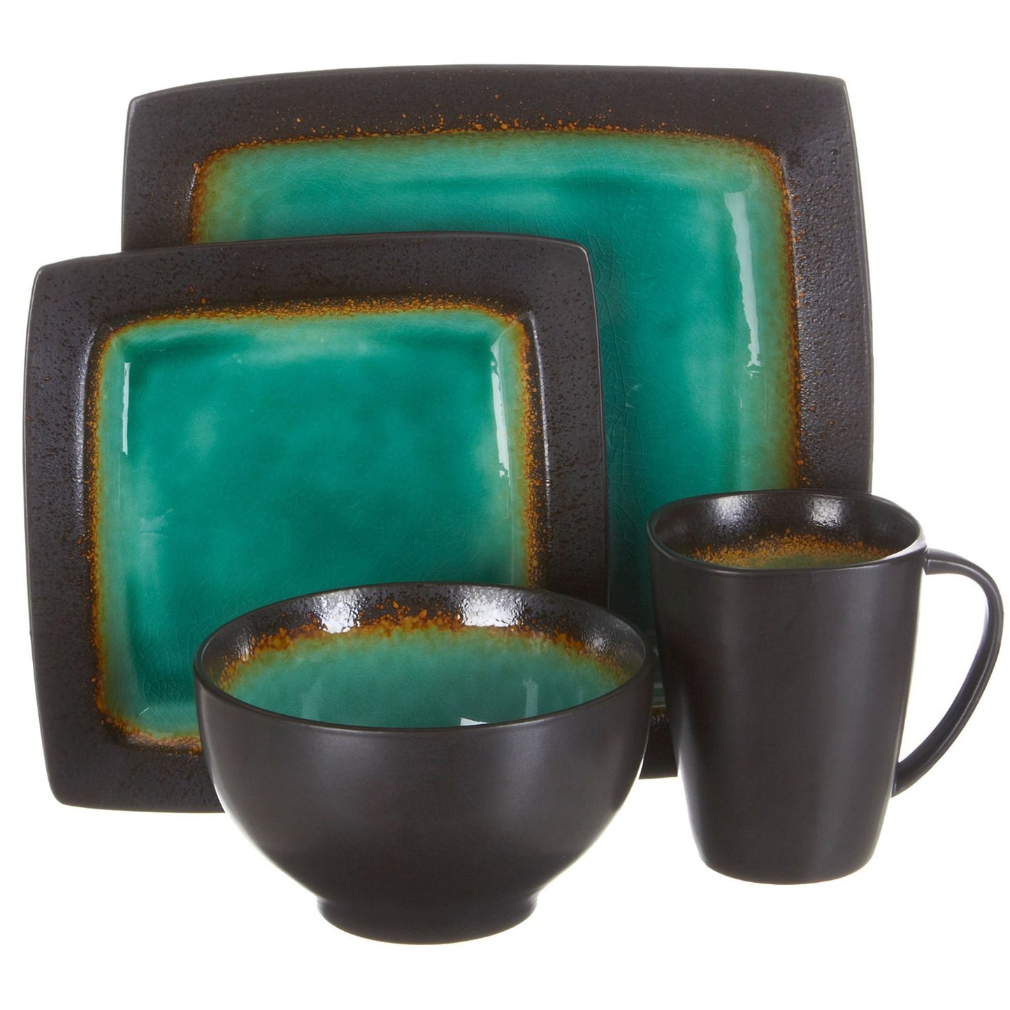 Gibson Ocean Paradise 16 pc Square Stoneware Dinnerware Set in Jade