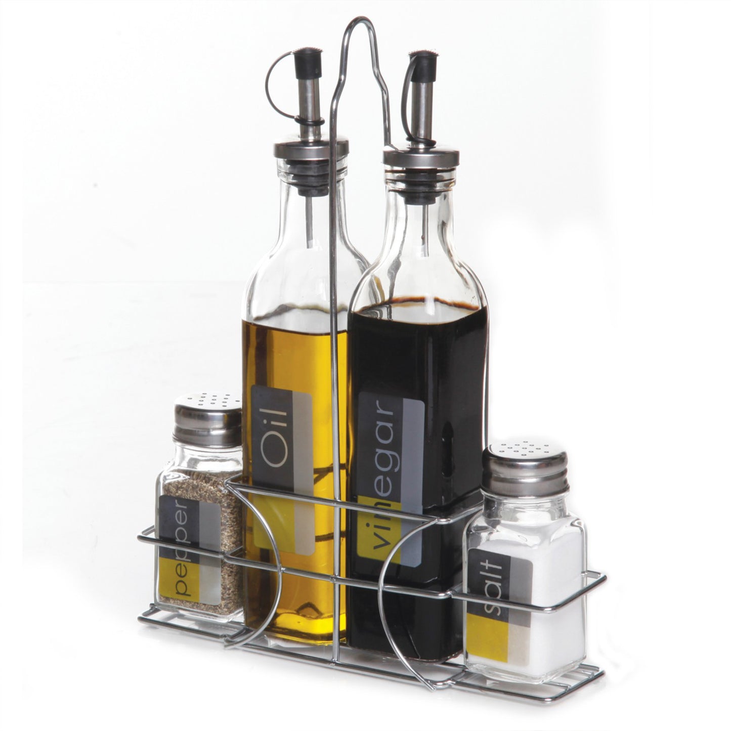 General Store 4-Piece Condiment Set w Wire Caddy