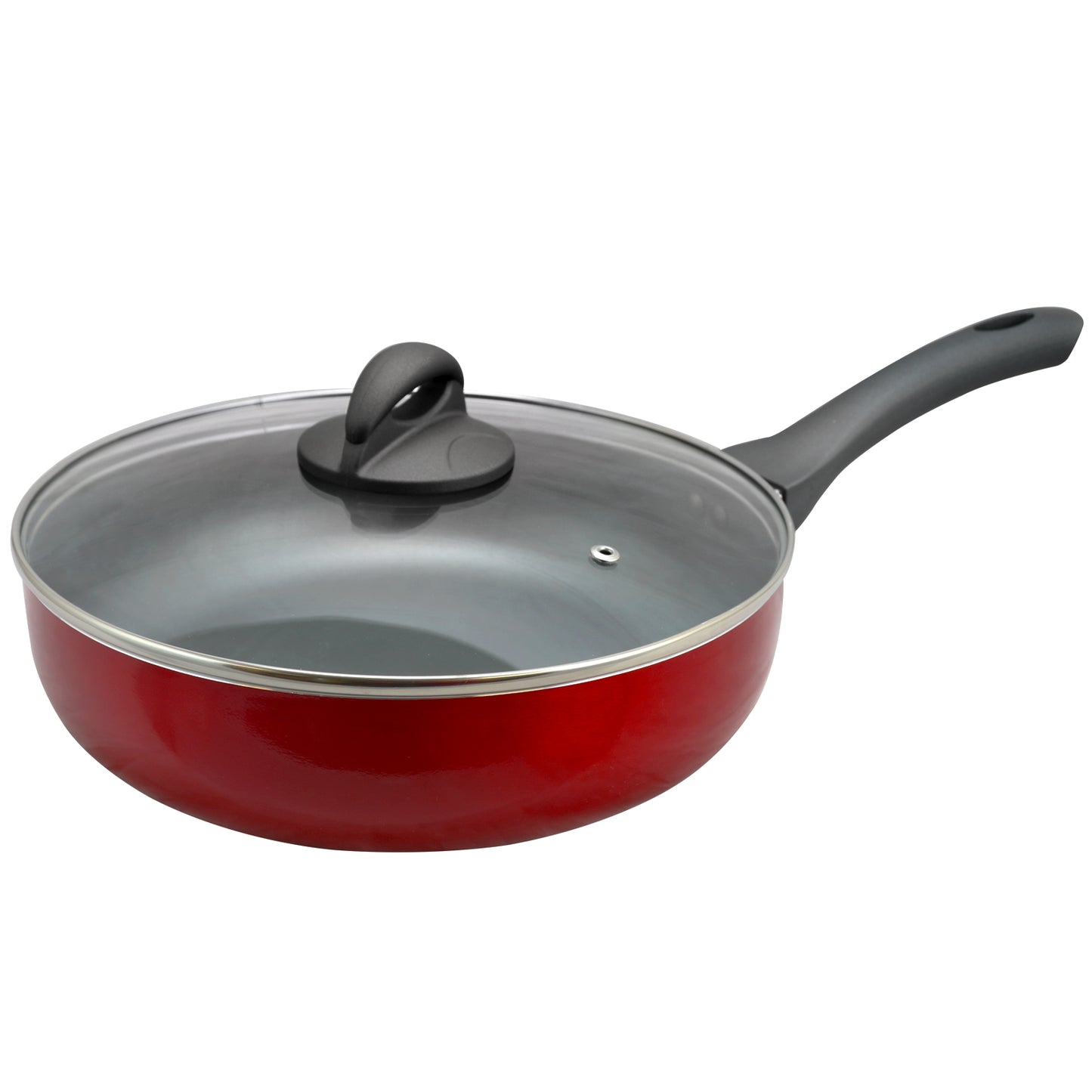 Oster Herscher 3.5 Quart Aluminum Saute Pan w Tempered Glass Lid in Red