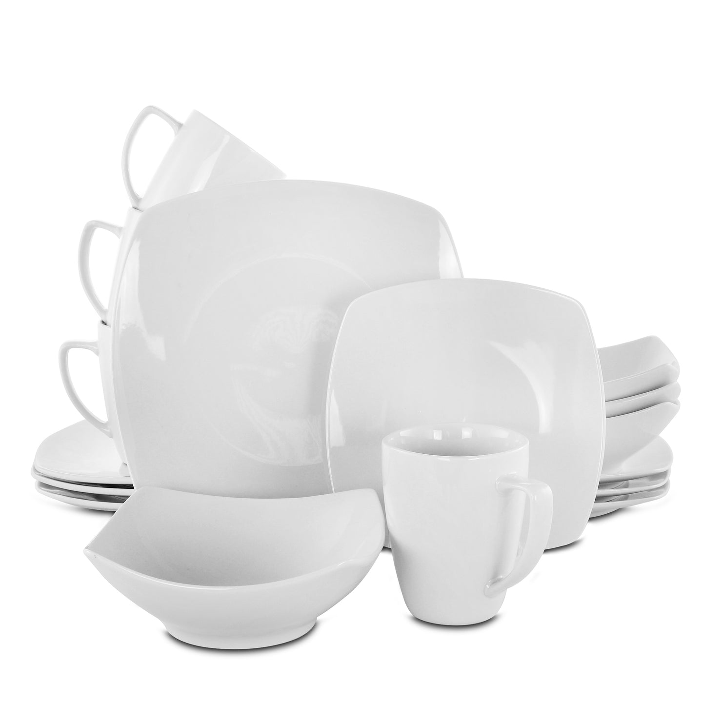 Gibson Zen Buffetware White 16 pc Square Dinnerware Set
