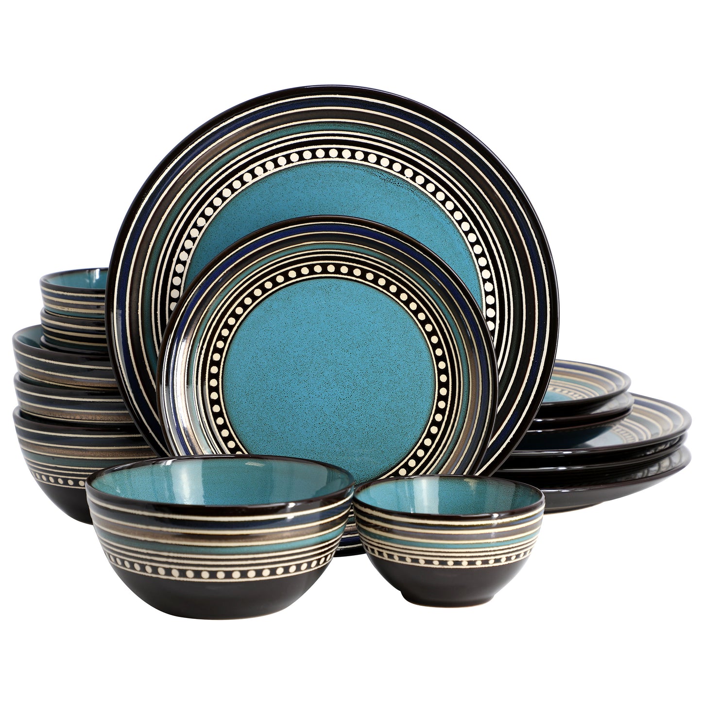Gibson Elite Cafe Versailles 16 pc Double Bowl Dinnerware Set - Blue