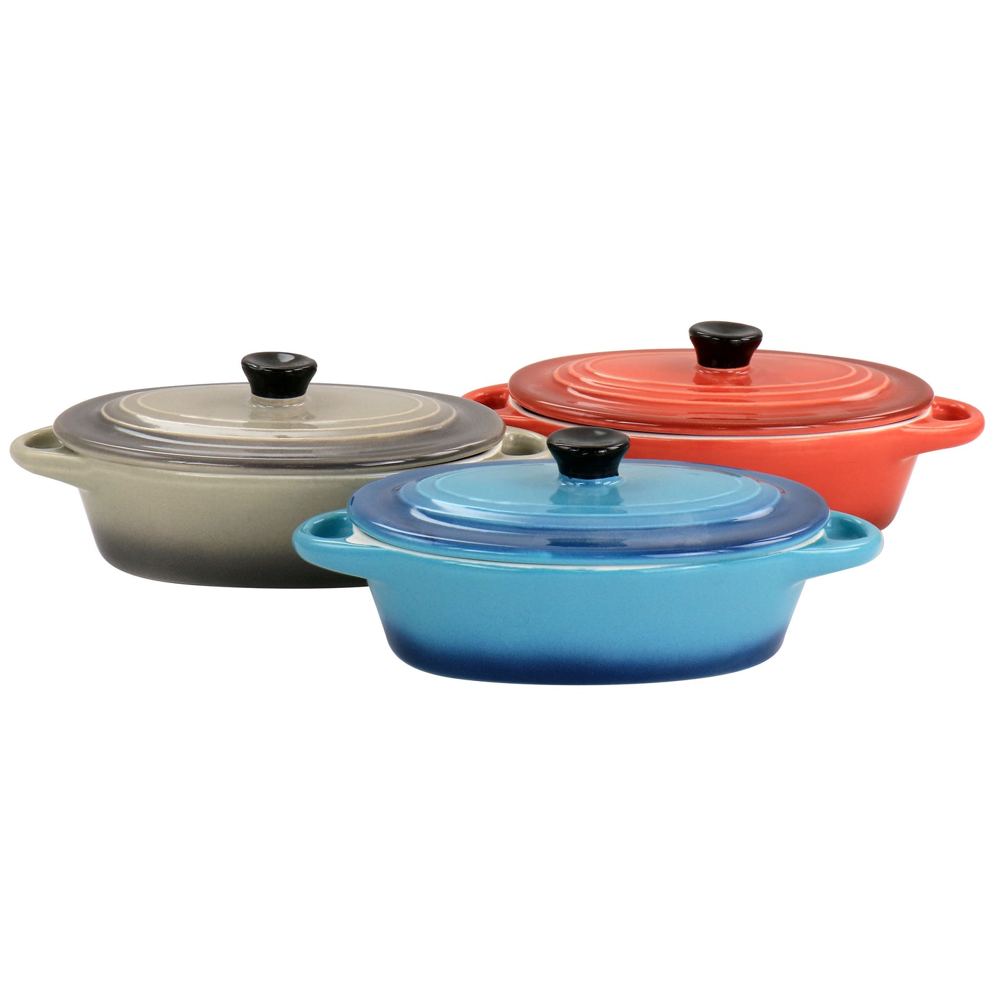 Crockpot Wexford 3 Piece 6.7oz Stoneware Mini Oval Casserole Set in Assorted Col