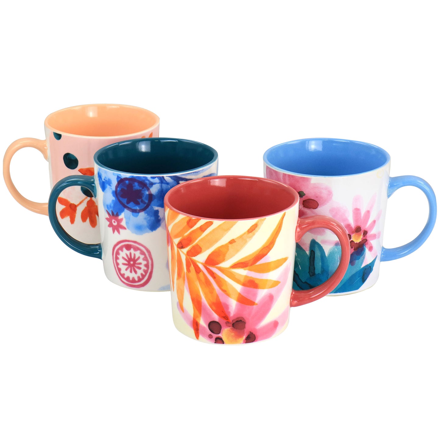 Spice by Tia Mowry Goji Blossom Fine Ceramic 4 Piece 17oz Mug Set in Multi Colo