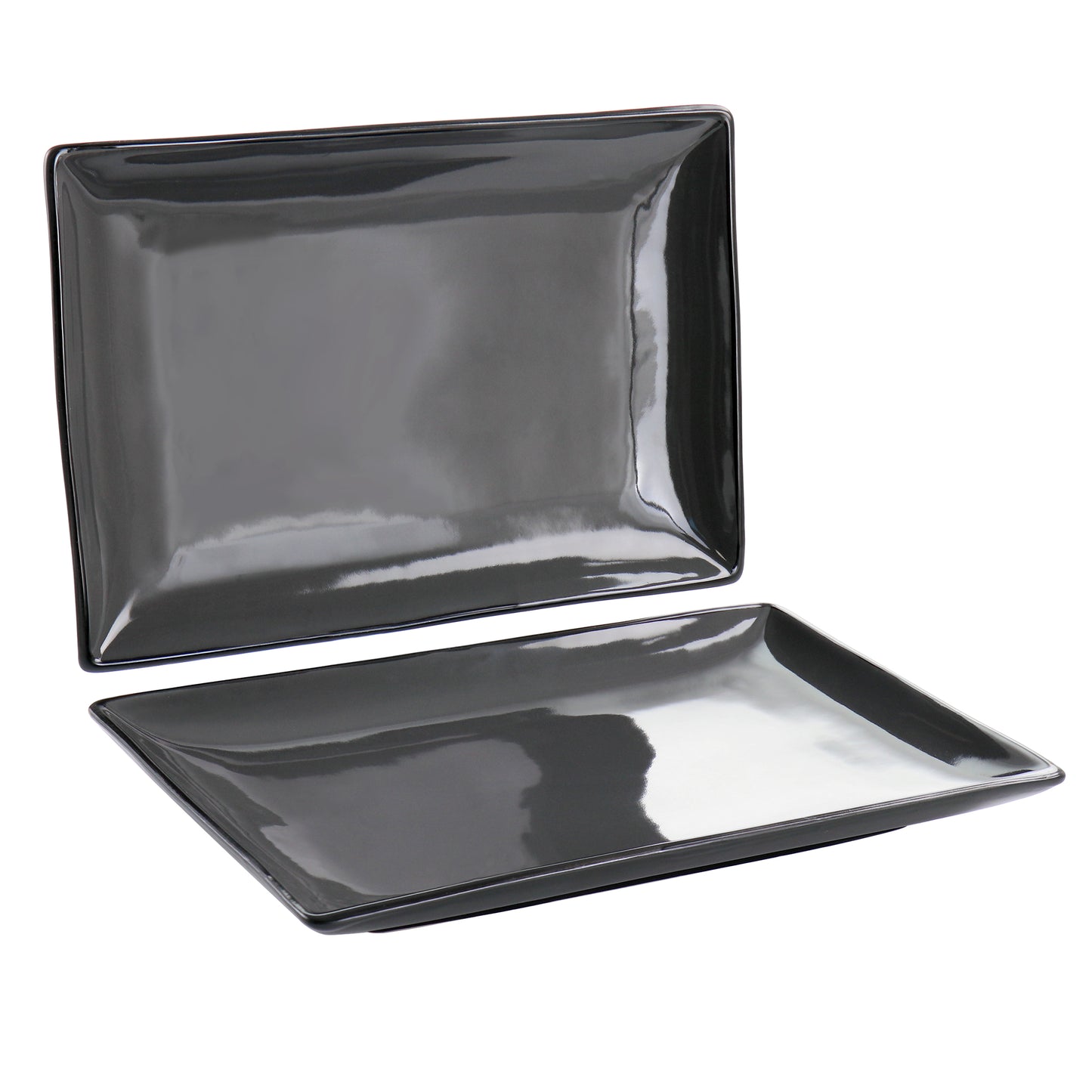 Gibson Home Urban Cafe 2 Piece 12" Rectangle Stoneware Platter Set in Grey
