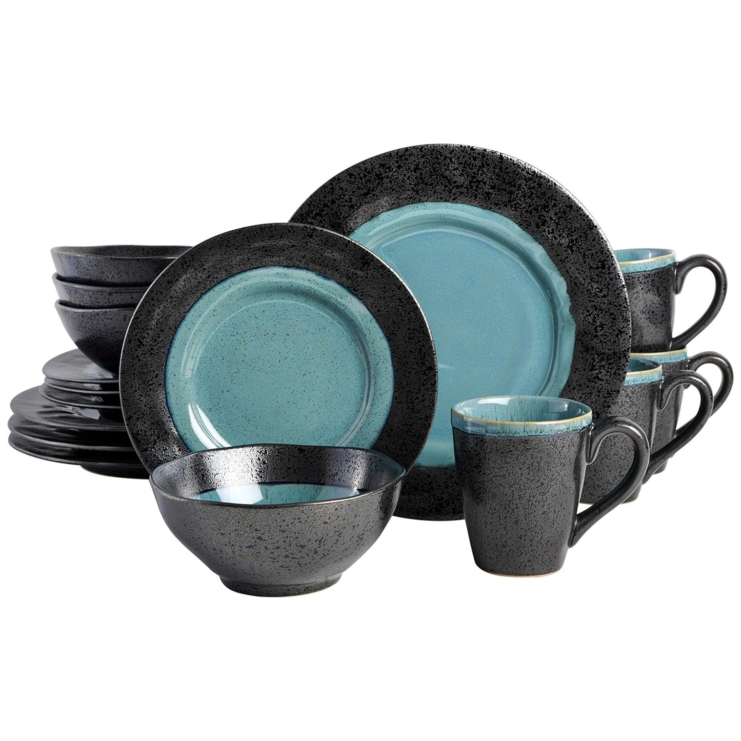 Gibson Elite Dragonstone 16 Piece Stoneware Reactive Glaze Dinnerware Set in Aq