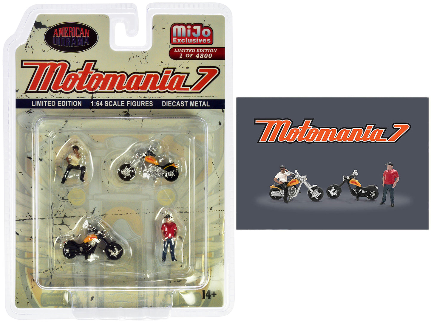 Motomania 7 4 piece Diecast Figure Set 2 Figures 2 Motorcycles Limited Edition