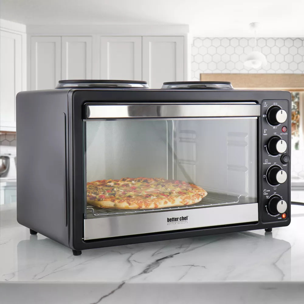 Better Chef Central XL 1400W 30 Liter Toaster Oven & Broiler w Dual Burners