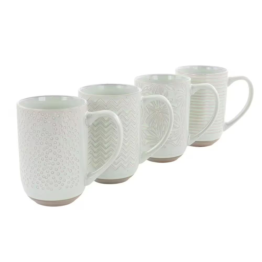 Laurie Gates Madrina 4 Piece 19 oz Stoneware Assorted Designs Mug Set in Mint