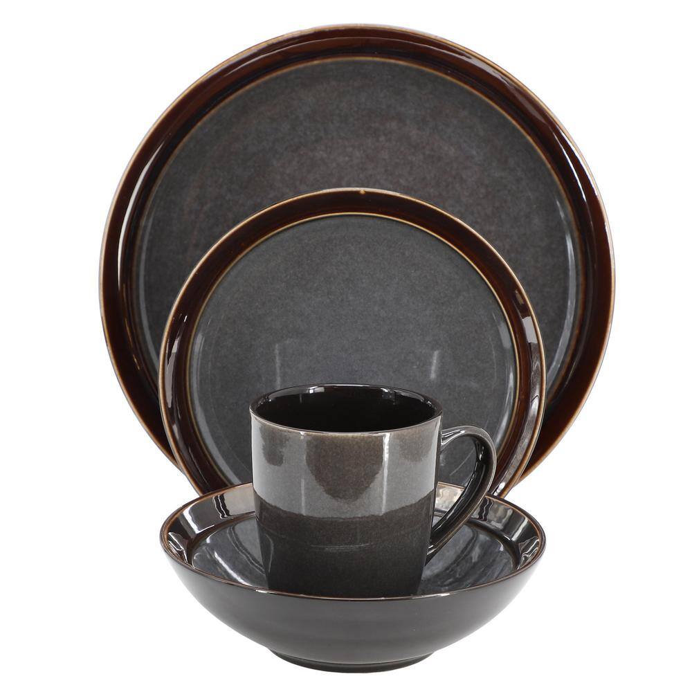 Gibson Elite Priya 16 Piece Stoneware Reactive Glaze Dinnerware Set in Grey