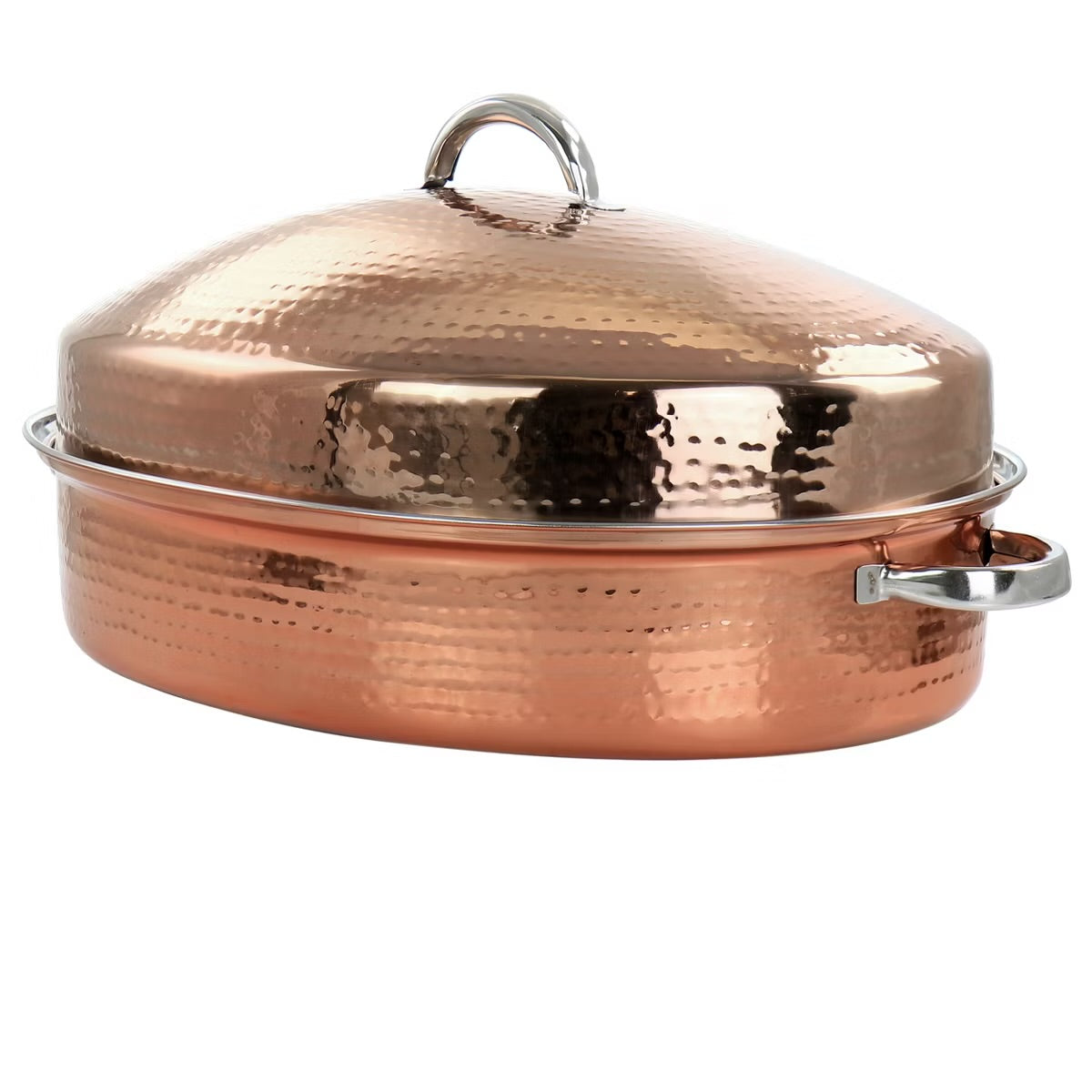 Gibson Home Radiance 17.5" Stainless Steel Copper Plated Oval Roaster w Lid & R