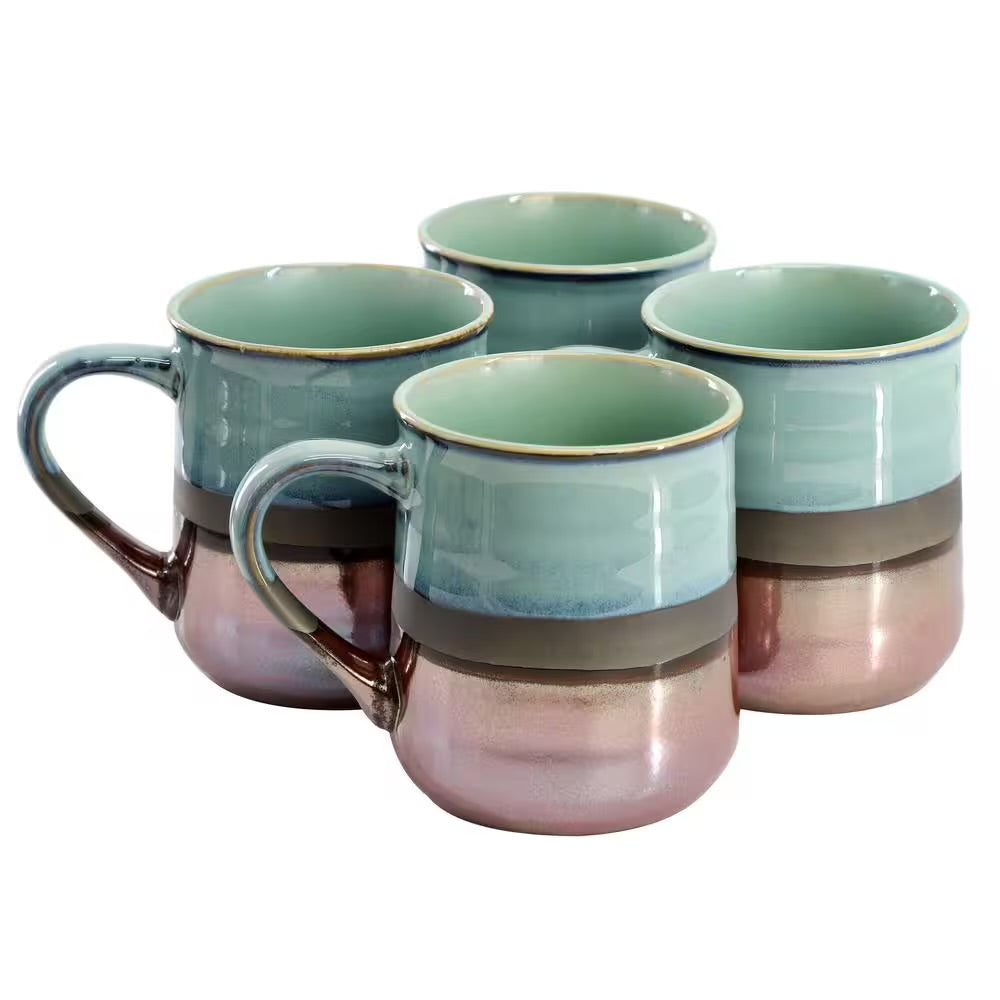 Gibson Home Copper Tonal 4 Piece 18 oz Stoneware Cup Set in Sage