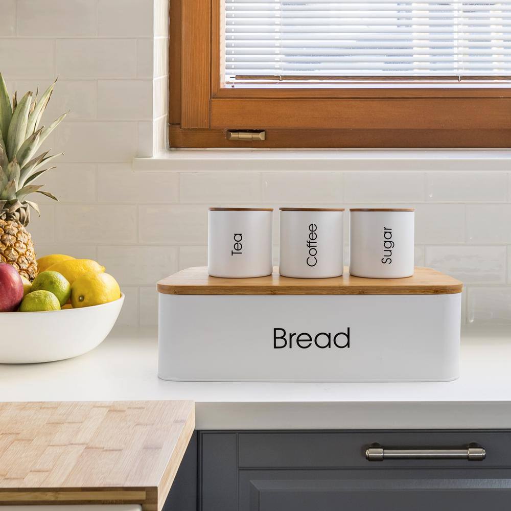 MegaChef 4 Piece White Canister Set Kitchen Storage Organization