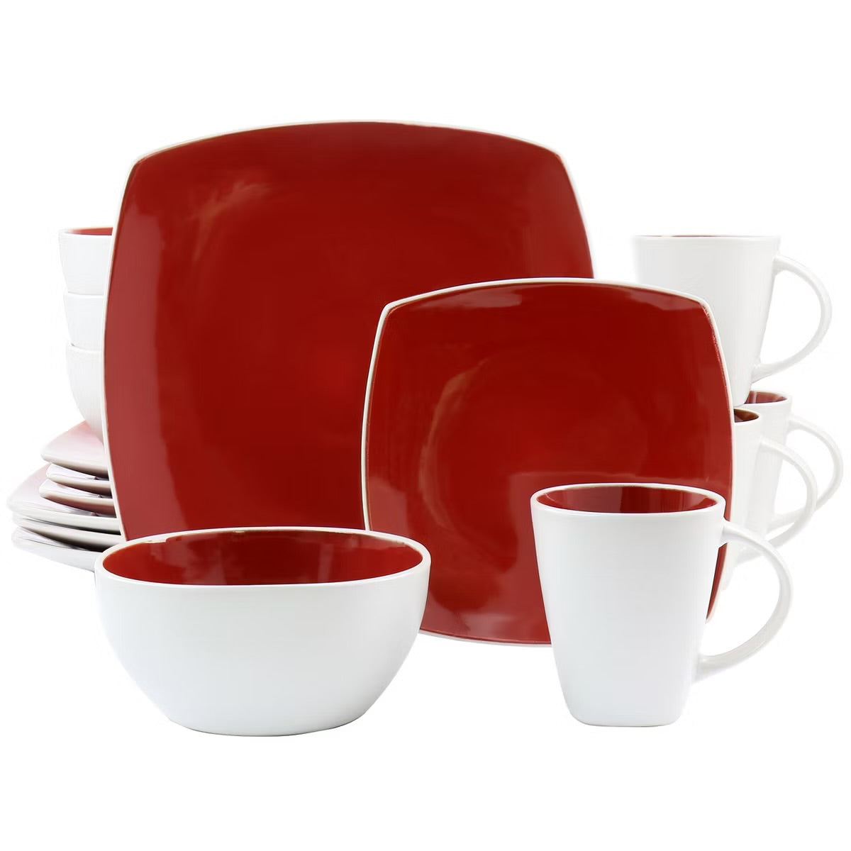 Gibson Elite Soho Lounge Red 16 Pc Square Stoneware Dinnerware Set for 4