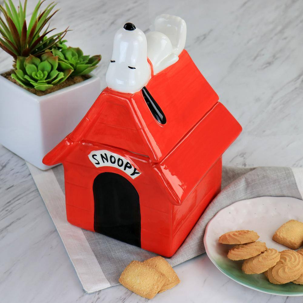 Gibson Peanuts Snoopy Dog House Durastone 11.2" Red Cookie Jar