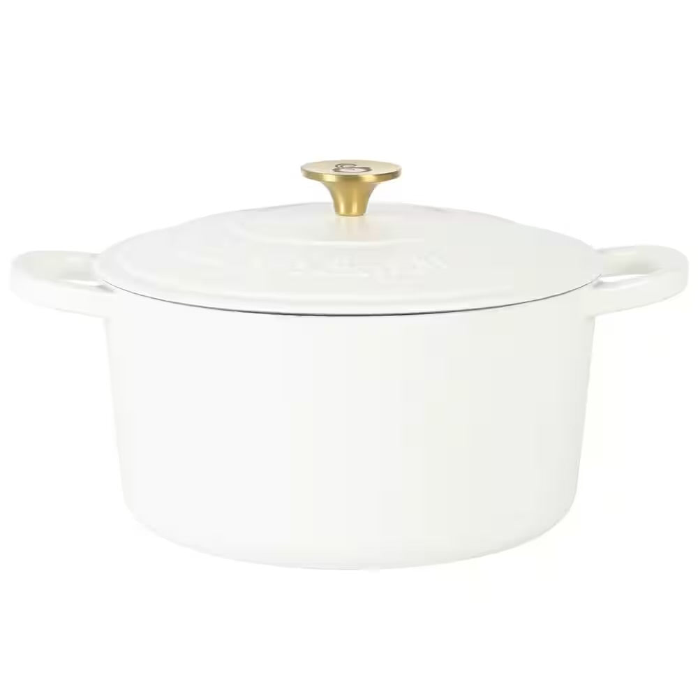 Crockpot Artisan 7 Qt Round Enameled White Linen Cast Iron Dutch Oven
