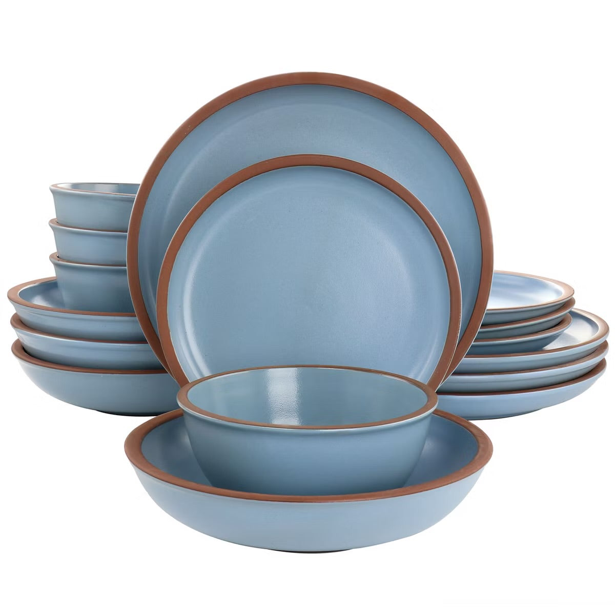 Soho Lounge Lagos Matte Blue 16 Piece Terracotta Double Bowl Dinnerware Set