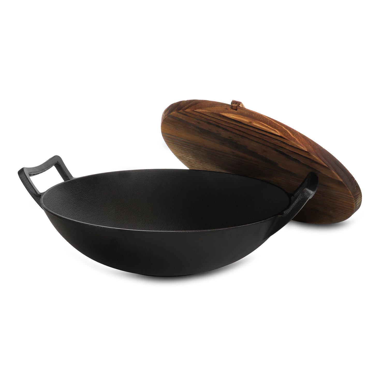 General Store Addlestone 2 Piece 14" Heavy Duty Cast Iron Wok w Wood Lid