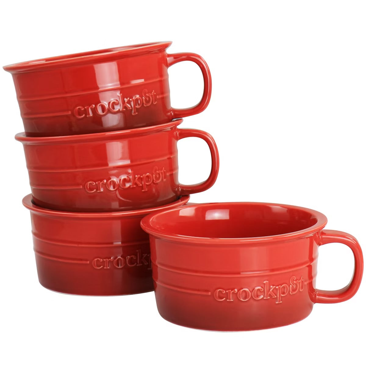 Crock Pot Appleton 4 Piece 24 oz Red Stoneware Soup Mug Set w Handles