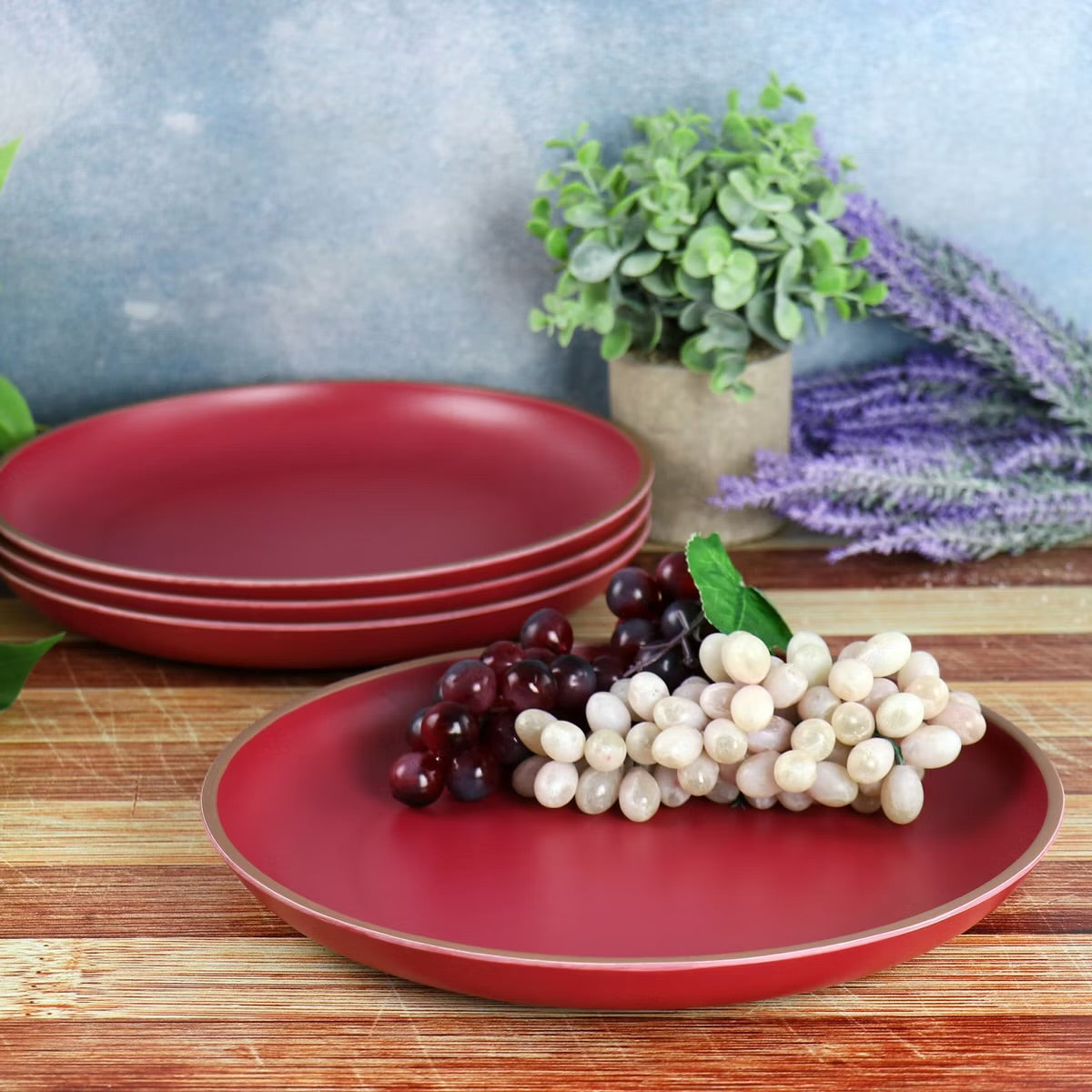 Gibson Home Rockabye Dark Pink 4 Piece Melamine Dinner Plate Set