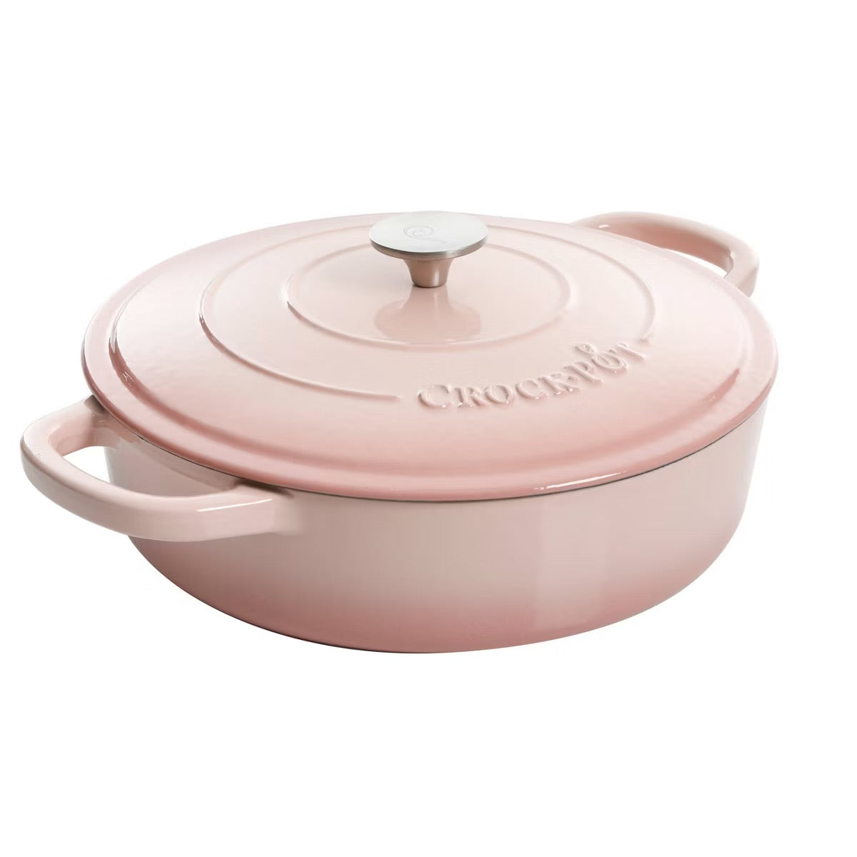 Crock Pot 5 Quart Round Pink Enameled Cast Iron Braiser Pan w Self Basting Lid