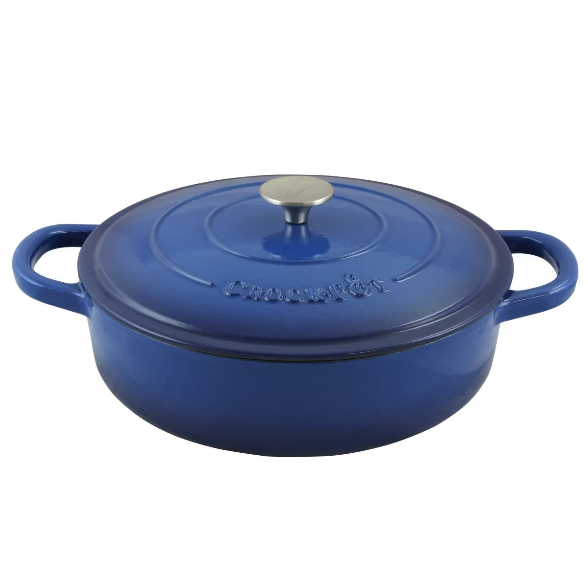 Crock Pot Enameled Round Sapphire Blue 5 qt Cast Iron Braiser Pan w Lid