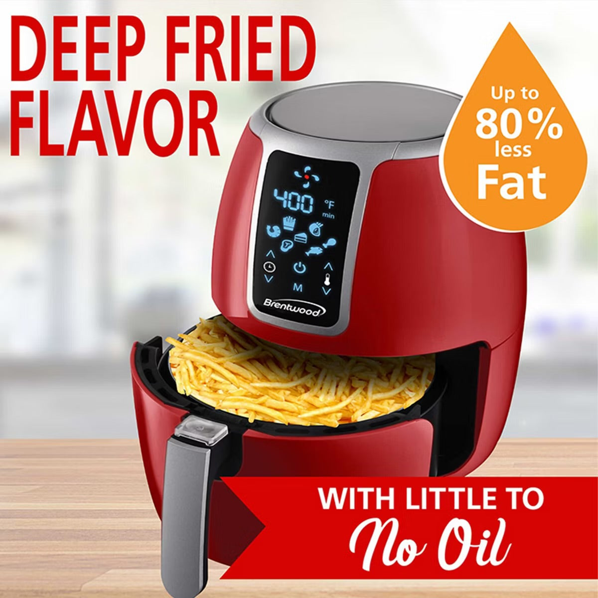 Brentwood Small 1400 Watt 4 Qt Electric Digital Air Fryer w Temperature Control