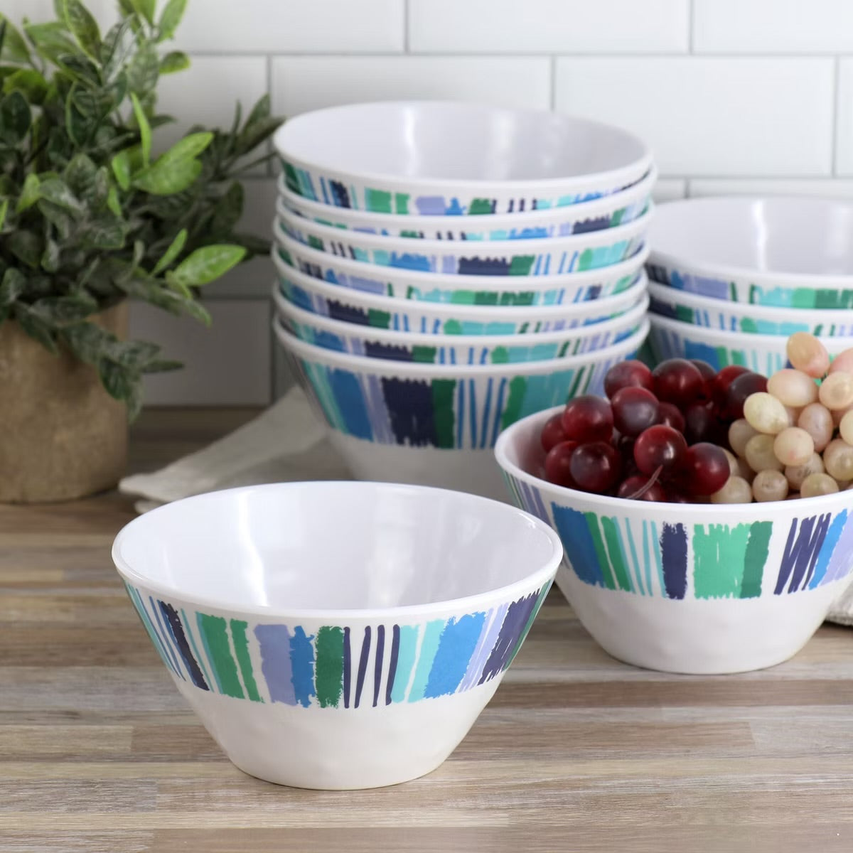 Gibson Home Tropical Sway Orleans 12 Piece 6" Melamine Bowl Set in Blue