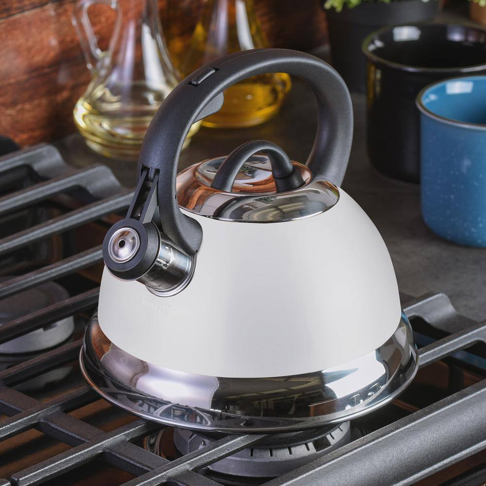 Mr. Coffee Flintshire 1.7 Liter 7 Cup Whistling Tea Kettle in White Linen