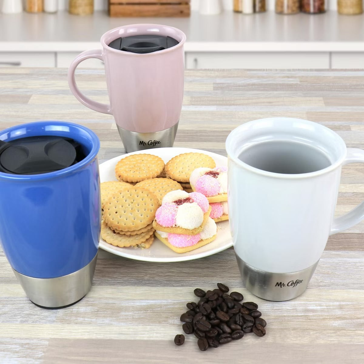 Mr. Coffee 3 Piece 14 oz Stoneware Travel Mug Set in Assorted Colors
