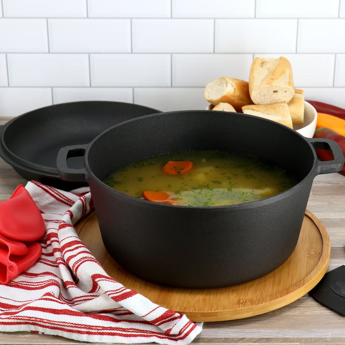 MegaChef 5 qt Pre-Seasoned 2-in-1 Cast Iron Dutch Oven & Skillet