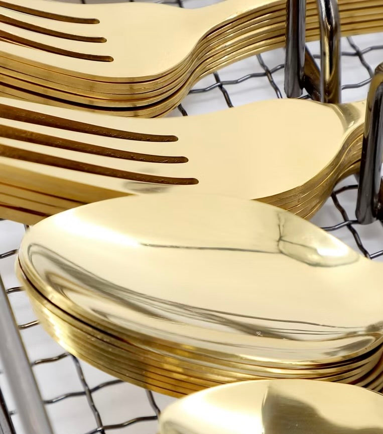 Gibson Home Abbeville 41 Piece Stainless Steel Flatware Set in Gold w Wire Caddy