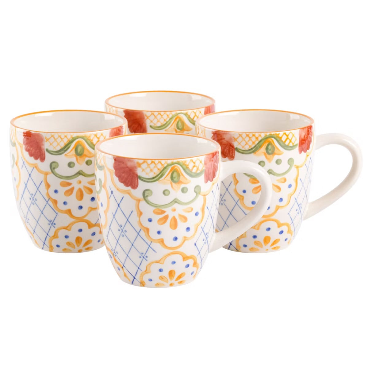 Laurie Gates Tierra Mosaic 4 Piece 17.4 oz Hand Painted Stoneware Mug Set