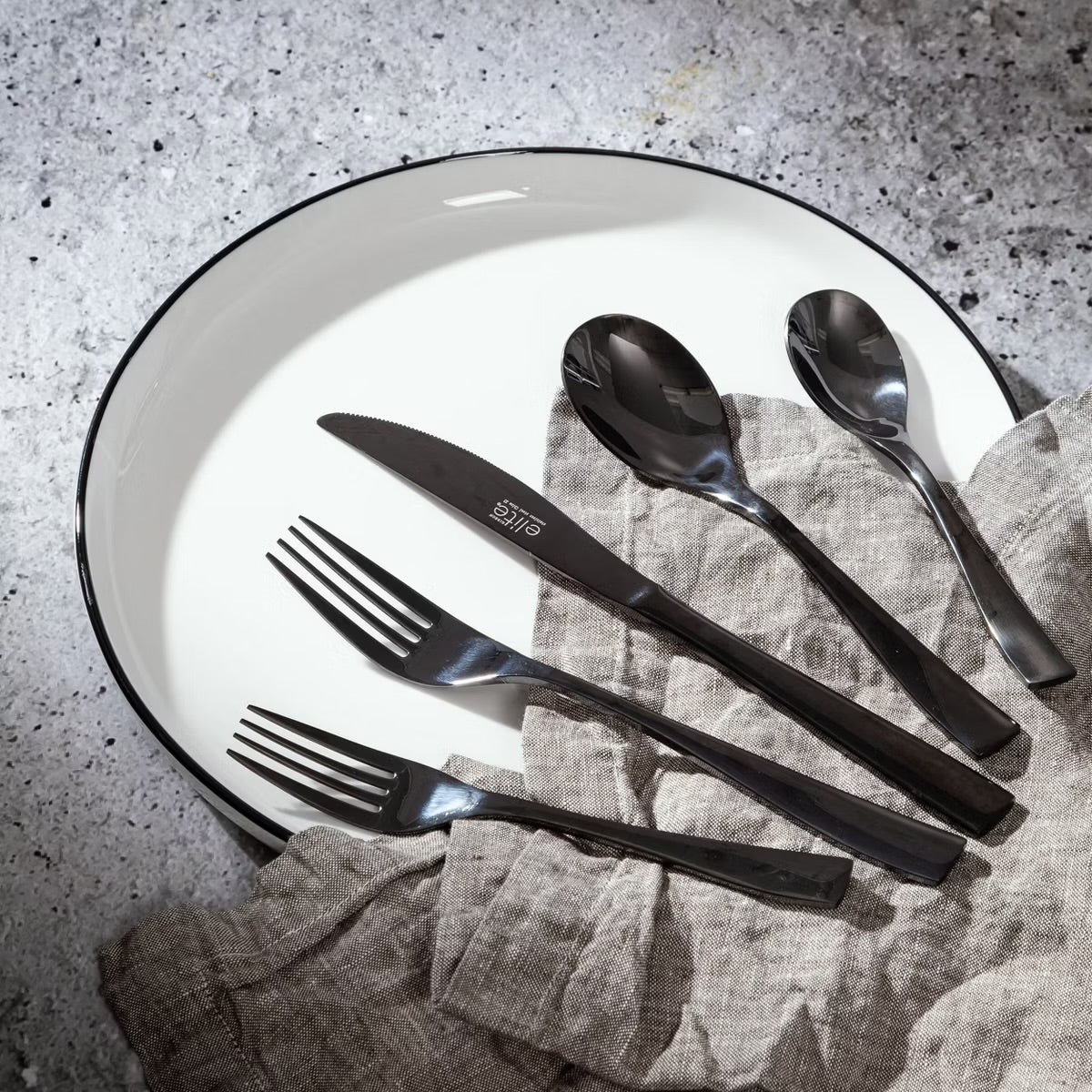 Gibson Elite Holland Road 20 Piece Black Stainless Steel Flatware Set
