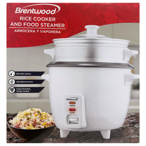 Brentwood 400W 5 Cup Non-Stick Rice Cooker & Steamer TS-600S w Lid Paddle Tray