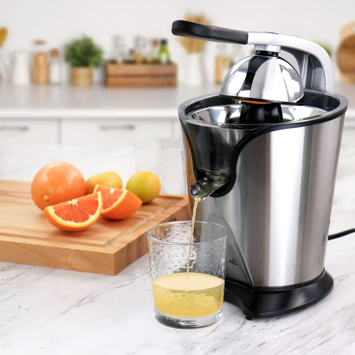 MegaChef 160W Stainless Steel Electric Citrus Juicer w Reamer & Anti-drip