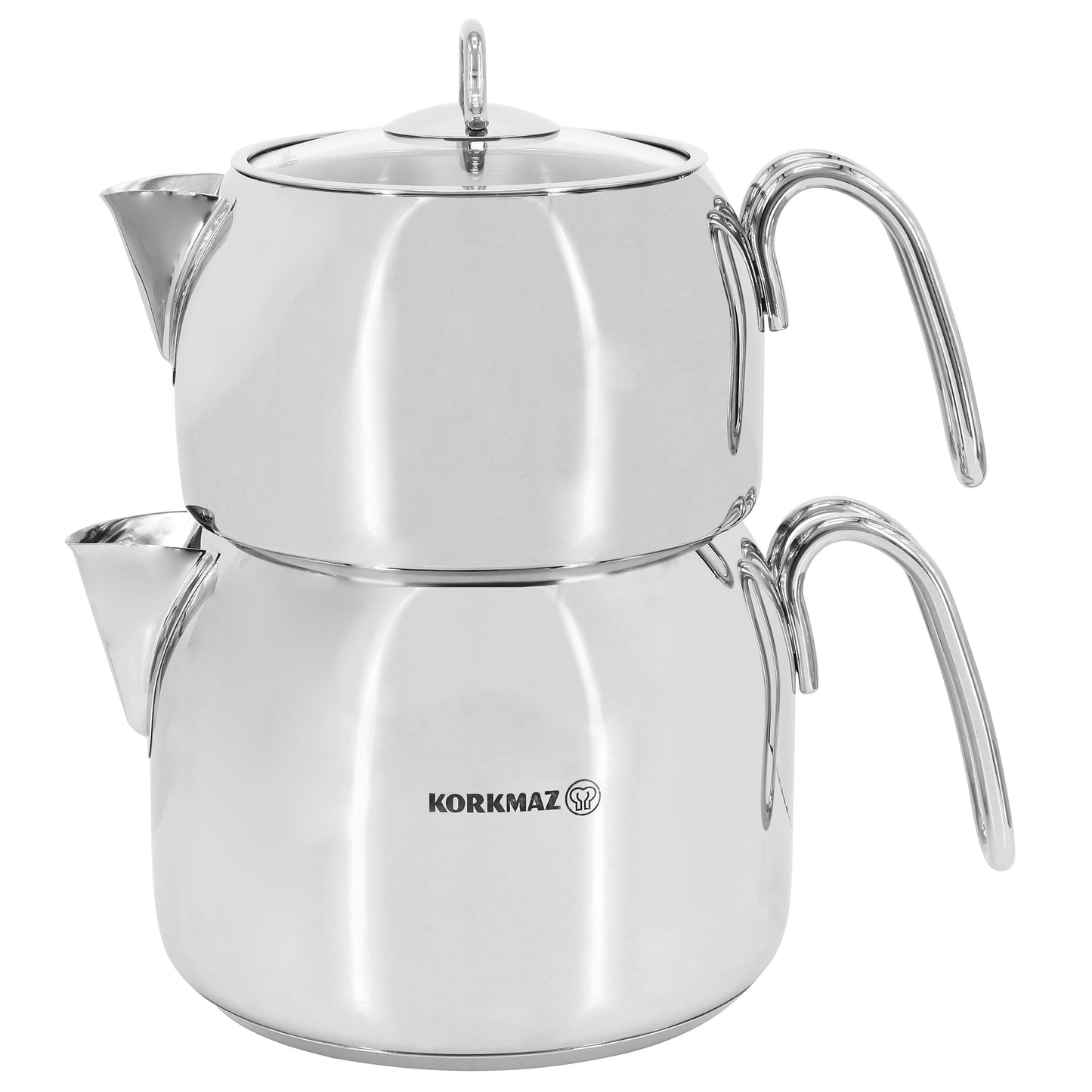 Korkmaz Perla Maxi Stainless Steel 1.2 Liter Tea Pot & 2 Liter Kettle Set
