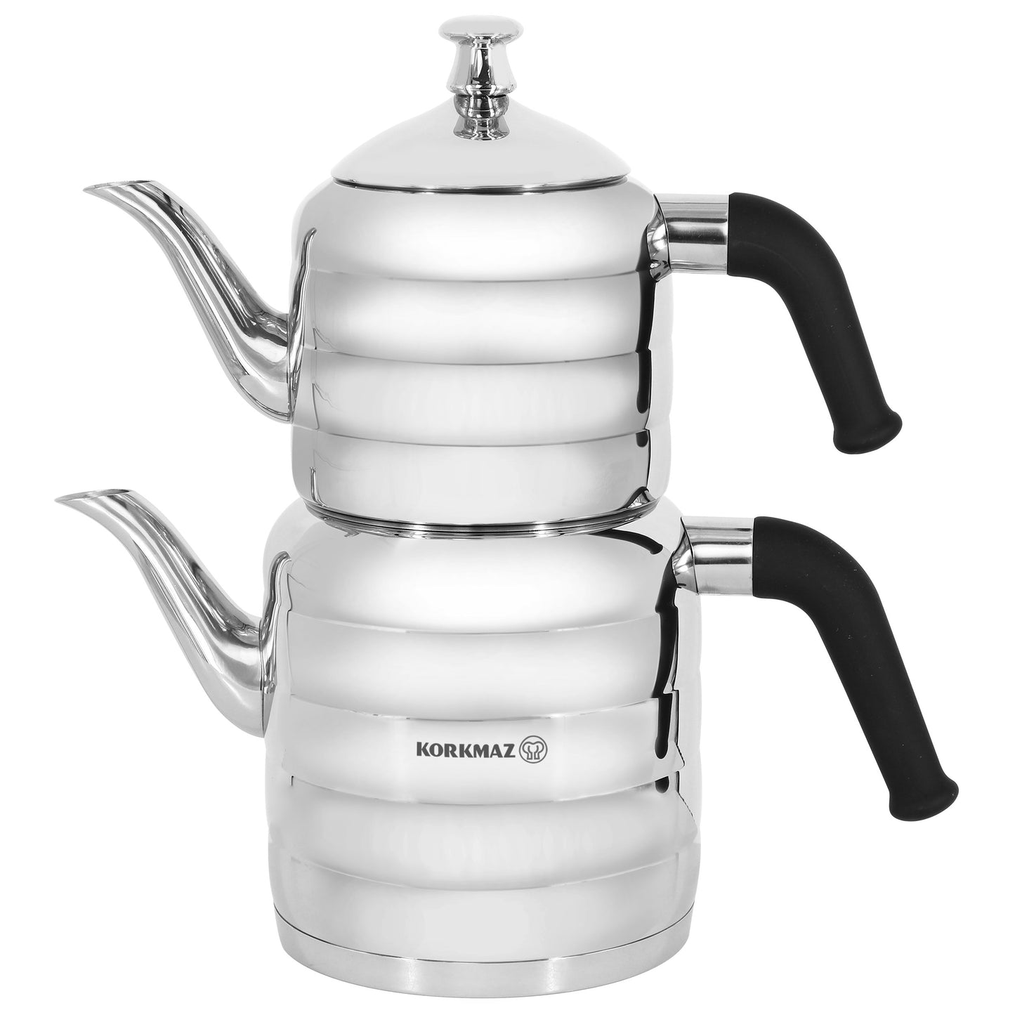 Korkmaz Mina Maxi Stainless Steel 1.1 Liter Tea Pot & 2.0 Liter Kettle Set