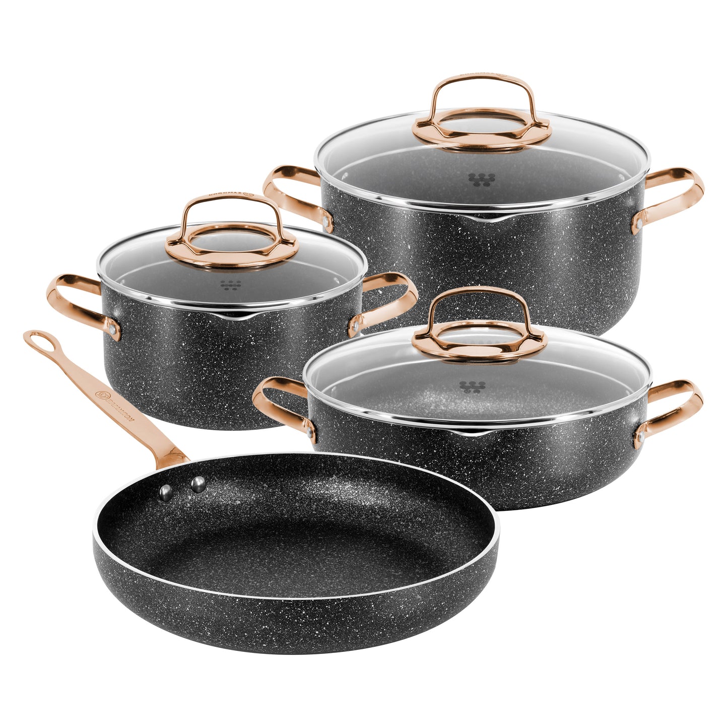 Korkmaz Galaksi 7 pc Non Stick Aluminum Cookware Set in Black & Rose Gold