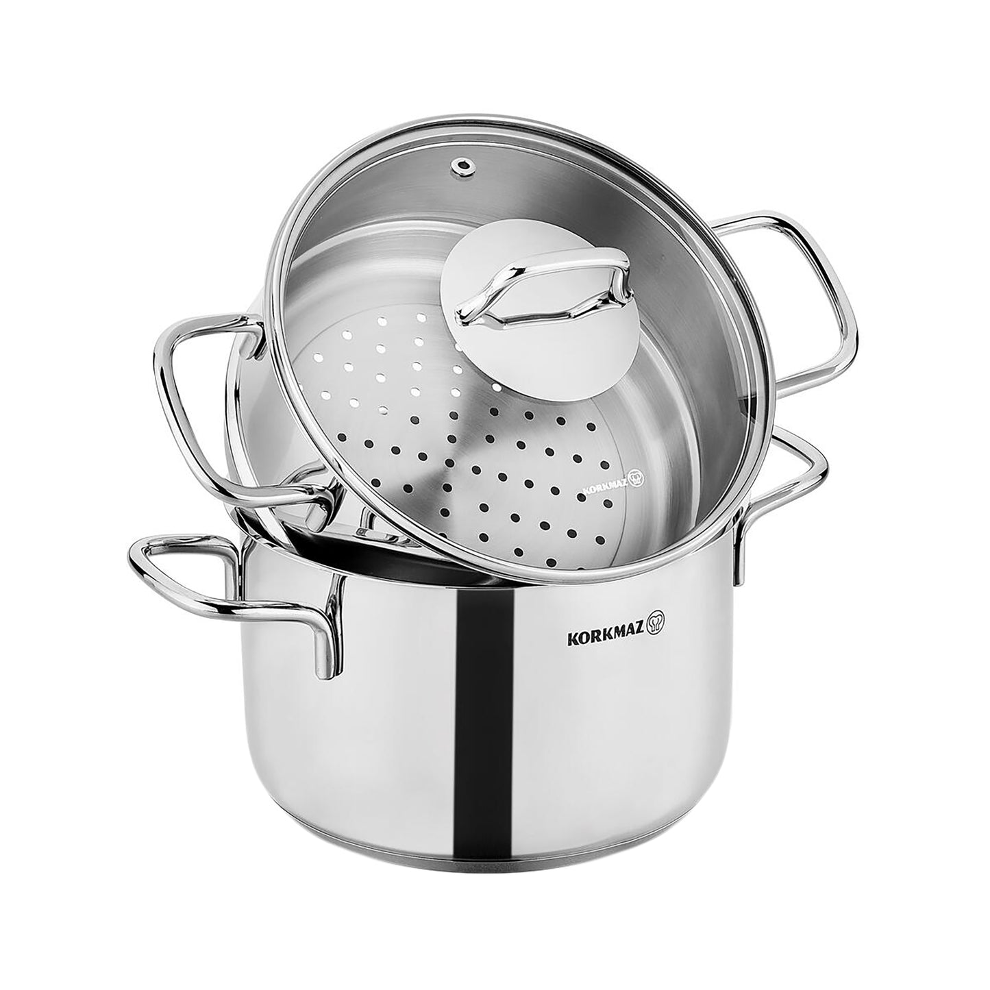 Korkmaz Perla 3 pc 6.9 L Stainless Steel Casserole Steamer w Lid in Silver